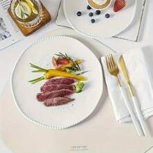 2pcs Set Elegant White Steak Dinner Plates, Beaded Ceramic, Restaurant & Home Use, Premium Breakfast Plates, Stylish Cake Plates, High-End Flatware