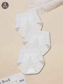 Set de 3 bragas de alta cintura de algodón moldeadoras para mujer - Blanco - Ver 3