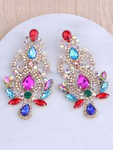 ACEHLN 一对手工铜合金爪链水钻装饰奢华婚礼耳环，北美风格 - Style 1 - 查看 1