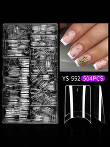 504 piezas/Caja Pegatinas de uñas cuadradas cortas, Uñas postizas transparentes de media aplicación, Pegatinas de uñas artificiales francesas, Adecuadas para extensión de uñas acrílicas, Incluye herramienta aplicadora de uñas, Suministros de arte de uñas - Multicolor - Ver 9