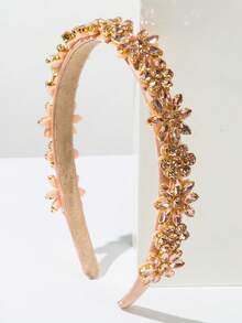 1 件复洛克风格水钻花朵装饰发箍，优雅纤薄边缘发饰适合日常佩戴