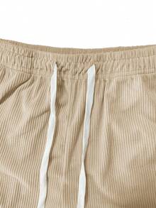Men's Casual Corduroy Shorts With Drawstring Waist, Suitable For Summer Outdoor, Beach, Holiday And Leisure Wear - Khaki - View 6