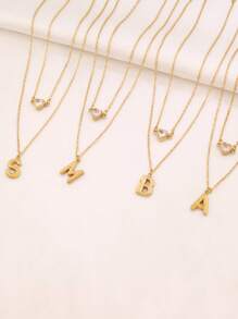 1pc Stainless Steel A-Z Initial Letter Pendant Necklace For Women Fashion Heart Zirconia Charms Double Layers Chain Necklaces Jewelry
