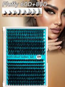 320 Stücke D-Kraus-Wimpernset, Wimpernverlängerungsset zum Selbermachen, D-60D 80D schwarzer ultra-dichter Wimpernverlängerungskit, schwarzes Wimpernset für tägliches Make-up, Wimpernverlängerungsset mit D-Krause, schwarzes persönliches Wimpernset mit 320 Stücke Locken, 9-16 mm gemischtes persönliches Wimpernset zum Selbermachen zuhause, Rizos Locken-Wimpern D-Kraus, für Mini-Reisebedarf und Selbstanwendung