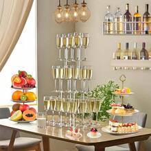 1pc 4-Tier Acrylic Champagne Tower, Minimalist Round Acrylic Champagne Display Rack, Stemware Organizer, 3-Tier Floating Rim Wine Glass Holder, Suitable For Birthday, Party, Wedding, Celebration, 11.8x11.8x25.59 Inches - Transparent - View 2