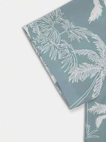 Mature Vacation Palm Tree Print Short Sleeve Casual Shirt - White - View 5