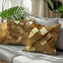 4pcs Simple Gold Geometric Cube Pattern Throw Pillow Covers, Soft Peach Skin Velvet Single Side Printed, 45*45CM Cushion Covers Suitable For Room Decoration, Indoor Sofa Living Room Decor, Party Decoration, Decorative Pillow Gift