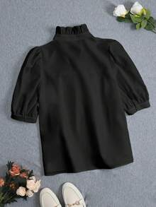 Hàng mới về thời trang Xuân/Hè 2025, Áo kiểu Pháp cho nữ, Tay phồng, Thích hợp đi học, Áo sơ mi kiểu Mỹ, Phong cách, Áo giáo viên, Thời trang thập niên 70, Áo đi làm, Phong cách tối giản, Trang phục công sở, Phong cách retro, Đơn giản, Kiểu Pháp, Áo kiểu Xuân/Hè phong cách cổ điển, Áo sơ mi giáo viên, Áo kiểu nữ tay ngắn màu trơn, Thích hợp mặc ngoài, Màu đen - màu đen - Xem 2