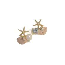 1 Pair Asymmetrical Bicolor Pearl C Hoop Earrings, Vintage Minimalist Fashionable Earrings