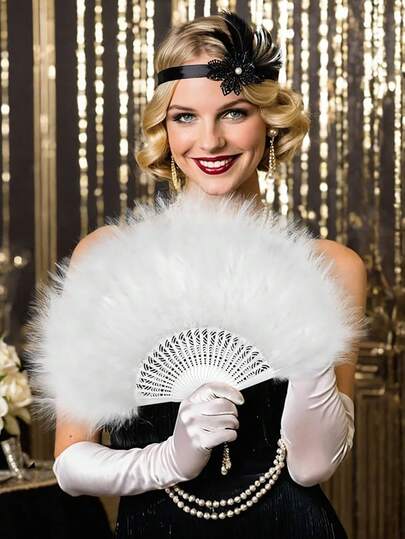 There Are Eight Colors To Choose From - Elegant Solid Color Feather Folding Fan, Women's Photo Prop, High-End Art Piece, Princess Role-Playing Prop, And Hand Fan.