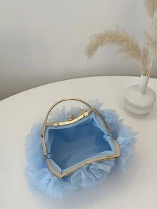 2025 Frühling/Sommer Neue Weiße Romantische Hochzeitssaison 1 Stück Weiße Mesh Volant Quaste Kristall Dekor Handtasche, Hochwertige Luxus Damen Abendkleid Party Braut Clutch Geldbörse für Hochzeit, Abschlussball, Bankett - Babyblau - Übersicht 8