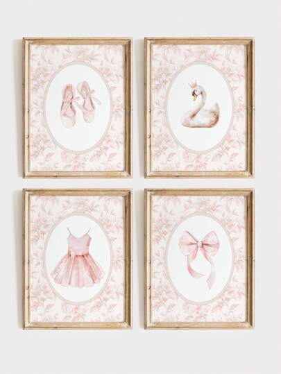 1 Canvas Hanging Picture With Frame For Easy Hanging, Baby Essentials, Baby, Pink Vintage Ballet Wall Decor, Girls Nursery Decor, Ballerina Wall Decor, Pink Bow Ballet Print, Pastel Pink