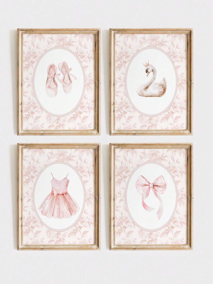 1 Canvas Hanging Picture With Frame For Easy Hanging, Baby Essentials, Baby, Pink Vintage Ballet Wall Decor, Girls Nursery Decor, Ballerina Wall Decor, Pink Bow Ballet Print, Pastel Pink - Multicolor - View 1