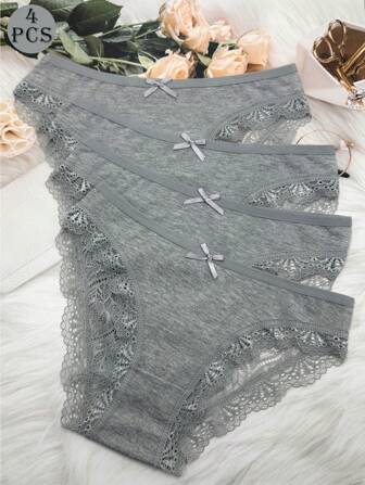 4 件套蕾丝边透视镂空内裤，性感舒适