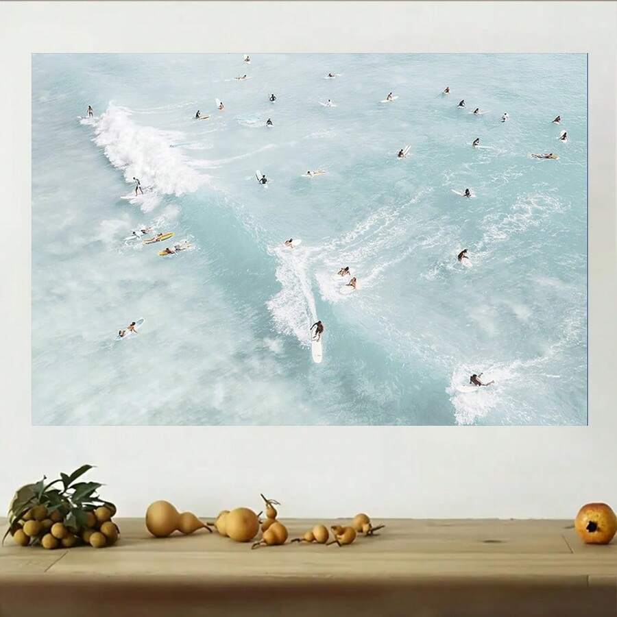 Framed Bittiler Clear Turquoise Beaches Surfing Posters Summer Beach Multiplayer Vacation Wall Art Beautiful Waves Seascape Prints Painting For Home Bedroom Dorm Wall Decor - Framed - View 1