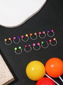 11pcs Stainless Steel Non-Allergic Rainbow Dual Color Ball Lip Rings, Horseshoe Shaped, Fashion , Nose Piercing Red Color Must-Have Nose Rings, Unisex Earrings For Daily Wear, Suitable As Gifts