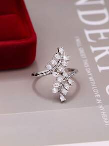 1pc Summer Maple Leaf Design Rhinestone Ring, Vacation/Travel Commemorative Decorative Jewelry For Women & Couples