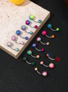 15pcs Mixed Rainbow Color Vacuum Plated Body Piercing Navel Rings, Stainless Steel Hypoallergenic Fashion Popular For Hip Hop, Punk, Lady Daily Wear, For Red Customers