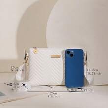 2pcs Women's Fashion Wave Print Embossed Webbing Crossbody Bag, Shiny Metal Shoulder Bag, Clutch Envelope Bag, Coin Purse - White - View 5