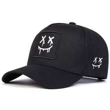 1 pieza Gorra de camionero con cara sonriente para hombres, gorra de béisbol con expresión bordada, gorra de cinco paneles de moda callejera, gorra casual de protección solar para exteriores para primavera, otoño, viajes, playa, verano, vacaciones - multicolor - Ver 5