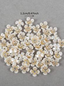 50pcs/Pack, 14mm 5-Petal Purple Redbud Flower, Gold Base Claw Crystal Resin Flower, Pearls Without Hole For Garment Decorations