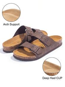 Men's Sandals Adjustable Buckle Straps Arch Support Slides For Summer 7-14 - Brown - View 4
