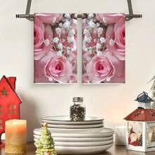 1 pieza/2 piezas Toallas de mano de fibra ultrafina para la temporada de bodas, diseño elegante de flores y rosas rosas, suaves y absorbentes, lavables a máquina de poliéster, perfectas para la decoración de la cocina, cocinar, hornear, decoración navideña y baños, decoración de mesa, utensilios de cocina, decoración del hogar, regalo de inauguración de casa nueva para el baño, toallas de cocina