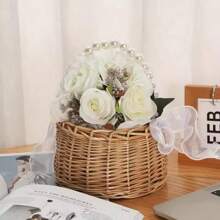 Panier de fleurs de mariage Demoiselle d'honneur avec poignée de perle Panier de fleurs en dentelle blanche Style vintage rustique Décoration de cérémonie de mariage Fête de la mariée
