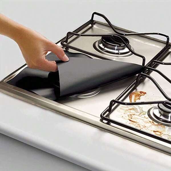 Non Stick Gas Stove Protector, Suitable For Dishwashers - Black 27cm X 27cm Fiberglass Easy To Install