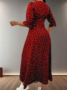 Elegante falda larga con botones y estampado de lunares de estilo bohemio retro, adecuada para uso diario, temperamento elegante y de moda, vestido adelgazante de cintura de alta gama. - Rojo - Ver 2