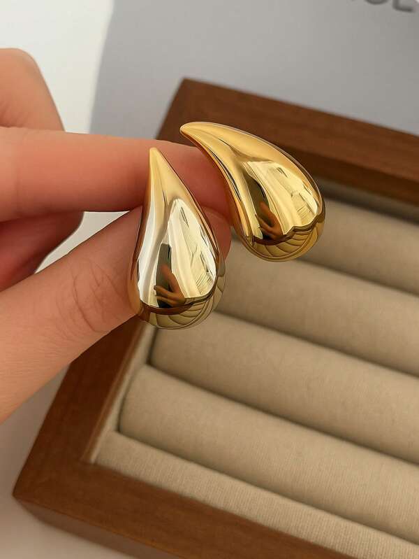 1 Par de Brinco Gota d'Água grande banhado a prata 925 ou ouro 18k dourado moda feminino moderno e elegante
