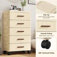 Plastic Drawer Storage, 48 Cm Wide Plastic Chest Of Drawers For The Bedroom, Plastic Storage Trolley With Ribbed Design And Wheels, Drawer Tower For The Living Room In The Bedroom - Apricot 5 Layers - View 2