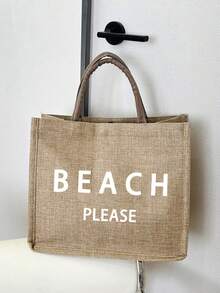Túi tote vải lanh dung tích lớn với họa tiết chữ "Beach" (bãi biển), túi mua sắm cỡ lớn tiện dụng, túi xách tay quai vải lanh, túi đựng đồ đa năng, túi quà tặng cá nhân hóa, thích hợp cho du lịch, mua sắm, kỳ nghỉ, tựu trường, tiệc tùng, và là món quà lý tưởng cho Ngày của Mẹ, sinh nhật, Ngày Nhà giáo, kỷ niệm, ngày lễ và các bữa tiệc. - Màu Khaki - Xem 3