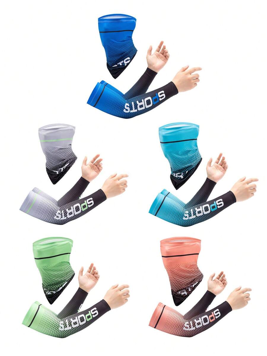 3pcs Gradient Color Ice Silk Arm Sleeves With Thumb Hole - Windproof, Sun Protection, Quick-Dry, Breathable Polyester For Cycling, Running, Hiking, Fishing & Outdoor Sports