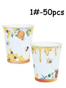 50/25/10 件/套，2 种款式的蜜蜂主题物品，生日派对用品，一次性纸杯，9 盎司纸杯，适用于各种场所、派对、办公室、个人收藏、野餐、杯子、一次性节日杯、一次性咖啡杯、咖啡吧配件、派对杯、生日杯、个性化杯子、洗礼杯、花瓶、生日、厨房、装饰品、蜜蜂、蜂巢、劳动、黄色 - 彩色 - 查看 8
