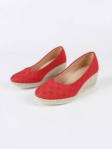 Zapatos de cuña de moda 2025, versátiles de punta redonda, estilo europeo y americano, zapatos de lino de tacón alto para mujer, cómodos y casuales para vacaciones, adecuados para todas las estaciones - Rouge Casaque - Ver 8