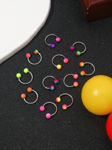 11pcs Stainless Steel Non-Allergic Rainbow Dual Color Ball Lip Rings, Horseshoe Shaped, Fashion , Nose Piercing Red Color Must-Have Nose Rings, Unisex Earrings For Daily Wear, Suitable As Gifts