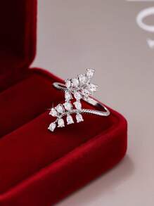 1pc Summer Maple Leaf Design Rhinestone Ring, Vacation/Travel Commemorative Decorative Jewelry For Women & Couples