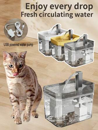 Cat Water Fountain Auto Filter Transparent Water Dispenser USB-Powered Recirculate Filtering Cat Drinker With Silent Pump 1.5L/50.73 OZ Drinking Fountain For Cats And Small Dogs