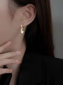 JOJELOO 1 Pair Of Unique Copper Micro Inlaid Star Shaped Earrings, New European And American Style Cubic Zirconia Twin Meteor Gorgeous Earrings. Suitable For All Seasons, Suitable For Women's Academic/Business/Vacation/Party/Daily Wear
