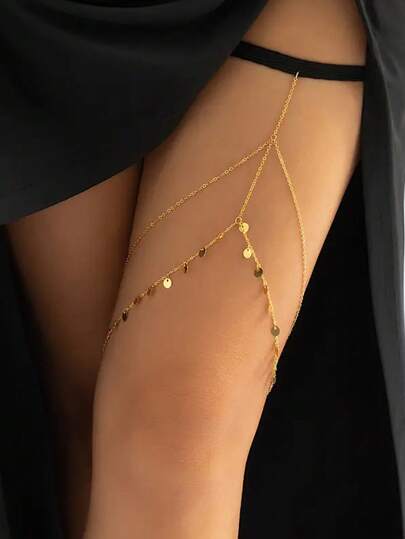 HOTNICE Simple Double-Layer Sequin Tassel Thigh Chain, Female Sexy Elastic Chain, Geometric Body Chain