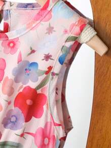 Vestito con stampa floreale, con fiocco e arricciature per ragazze giovani
