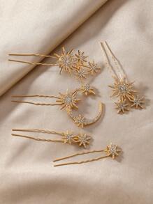 1 Stück/5 Stücke Schneeflocke Vintage Palast Stil Glashaar Stick Dekoration, universelle 6-zackige Stern Braut Haarschmuck