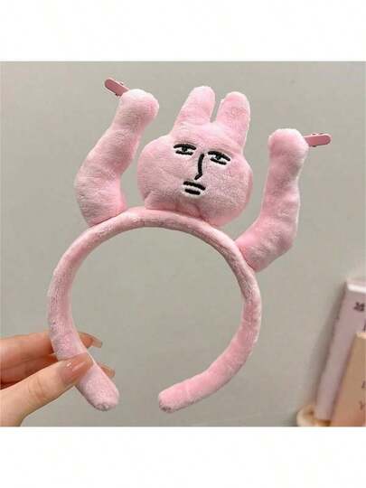 有趣的粉色兔耳头带，可爱的毛绒发箍，适合洗脸、外出、表演、派对家居浴室装饰秋季装饰返校