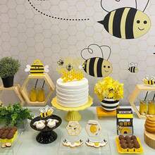 1PC Happy 1st Bee Day Cake Topper Glitter Honeycomb Flower Bumble Bee Theme Cake Pick Babyshower Bee Cake Decoration For Gender Reveal Babyshower Birthday Party Supplies Gold - Gold - View 5