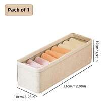 1pc Home Linen Sock Storage Box, Rectangular, Drawer Style, Foldable, PP Board Support, Wardrobe Fabric Storage Box, Home Organizer, Sock Storage Container - Beige - View 7