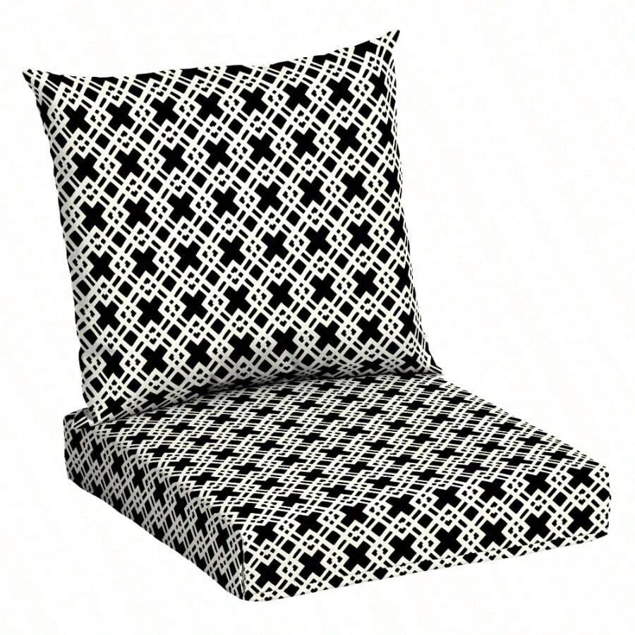 45 L X 22.75 W Black White Lattice Rectangle Outdoor 2 Piece Deep Seat Cushion