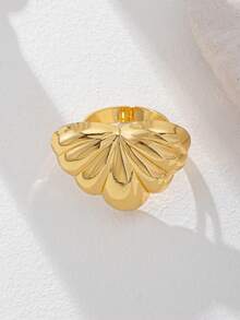 1枚18K镀金女士心形戒指，蝴蝶结戒指，圆顶设计不对称个性戒指，适合日常穿搭，精美抛光简约基础款设计戒指 - 金色 - 查看 2