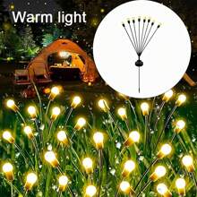 1pc 6/8/10 LED Warm Light Solar Firefly Garden Decor Light, Waterproof Outdoor Solar Garden Lights For Yard Path, Patio Lawn Decoration