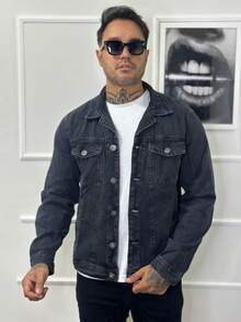 Men's Denim Jacket - Dark Grey - View 2